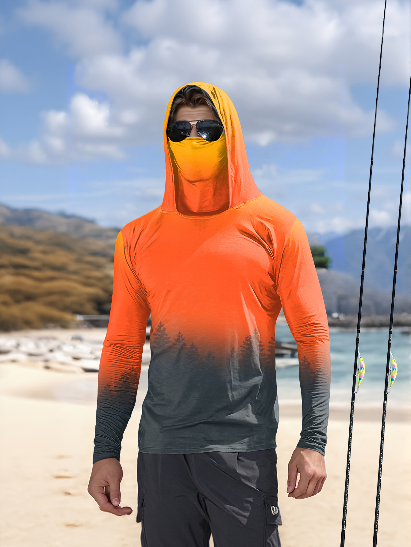 Men's Gradient Forest Printed  - Fishing Hoodie ulasan dan harga