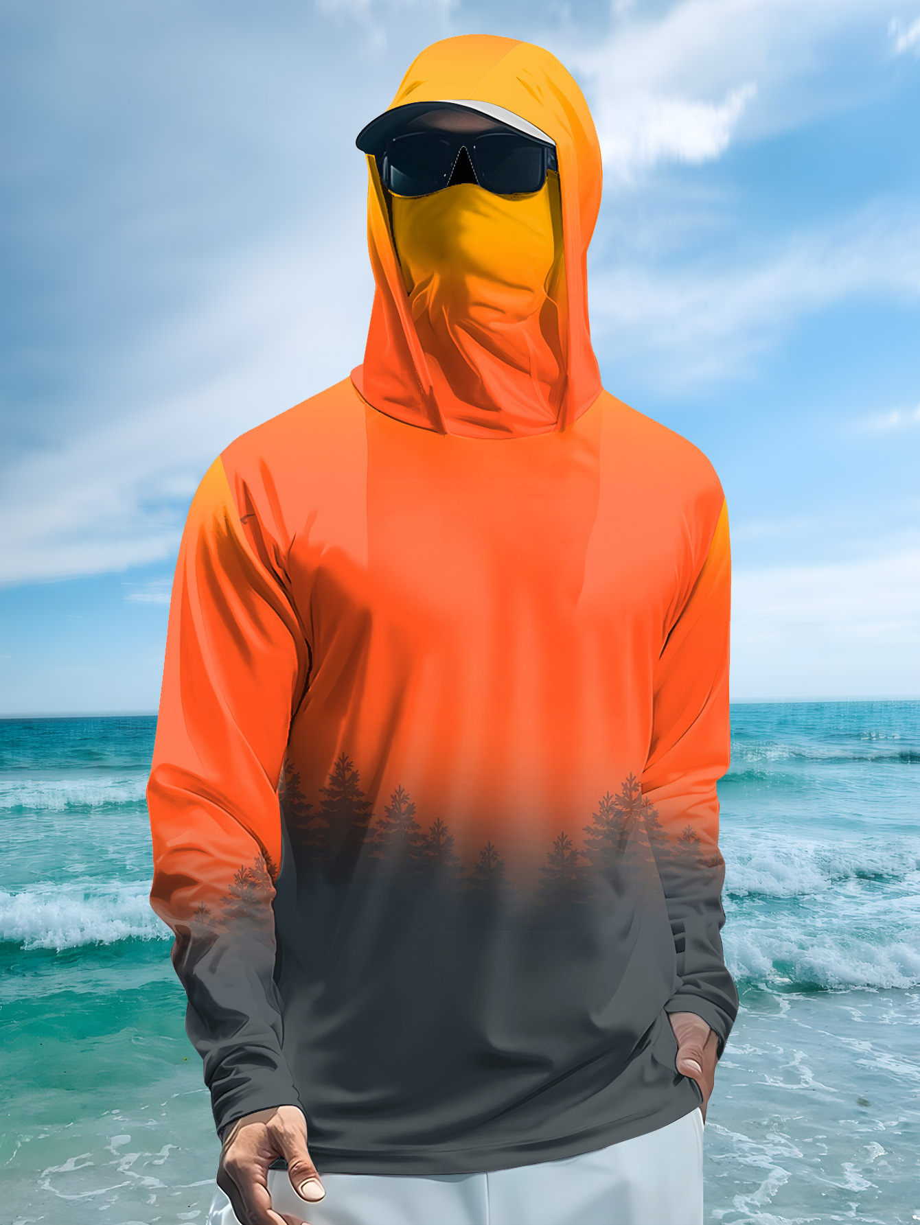 Men's Gradient Forest Printed  - Fishing Hoodie ulasan dan harga